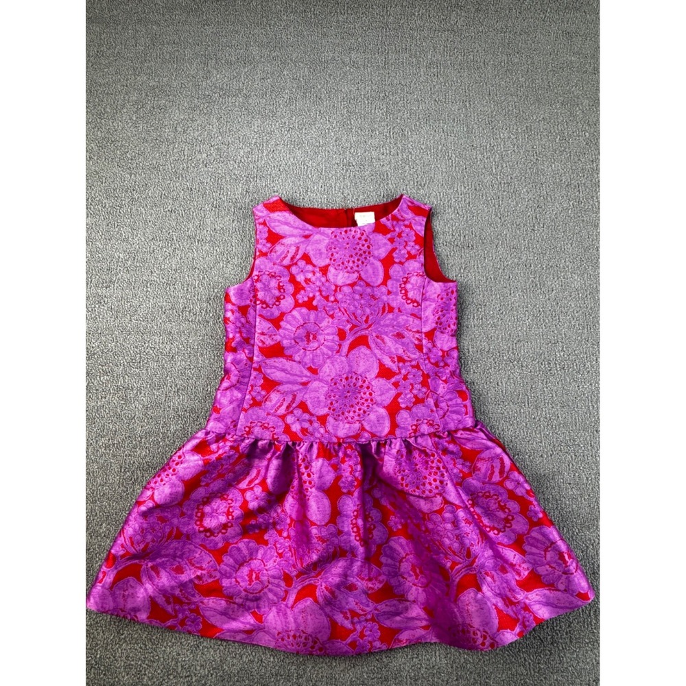 Crewcuts Dress Girls Size 5 Pink Red Floral Jacquard Drop Waist Party Holiday